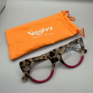 Vooglam Tortoiseshell Cat-Eye Glasses with Pink Trim, No prescription